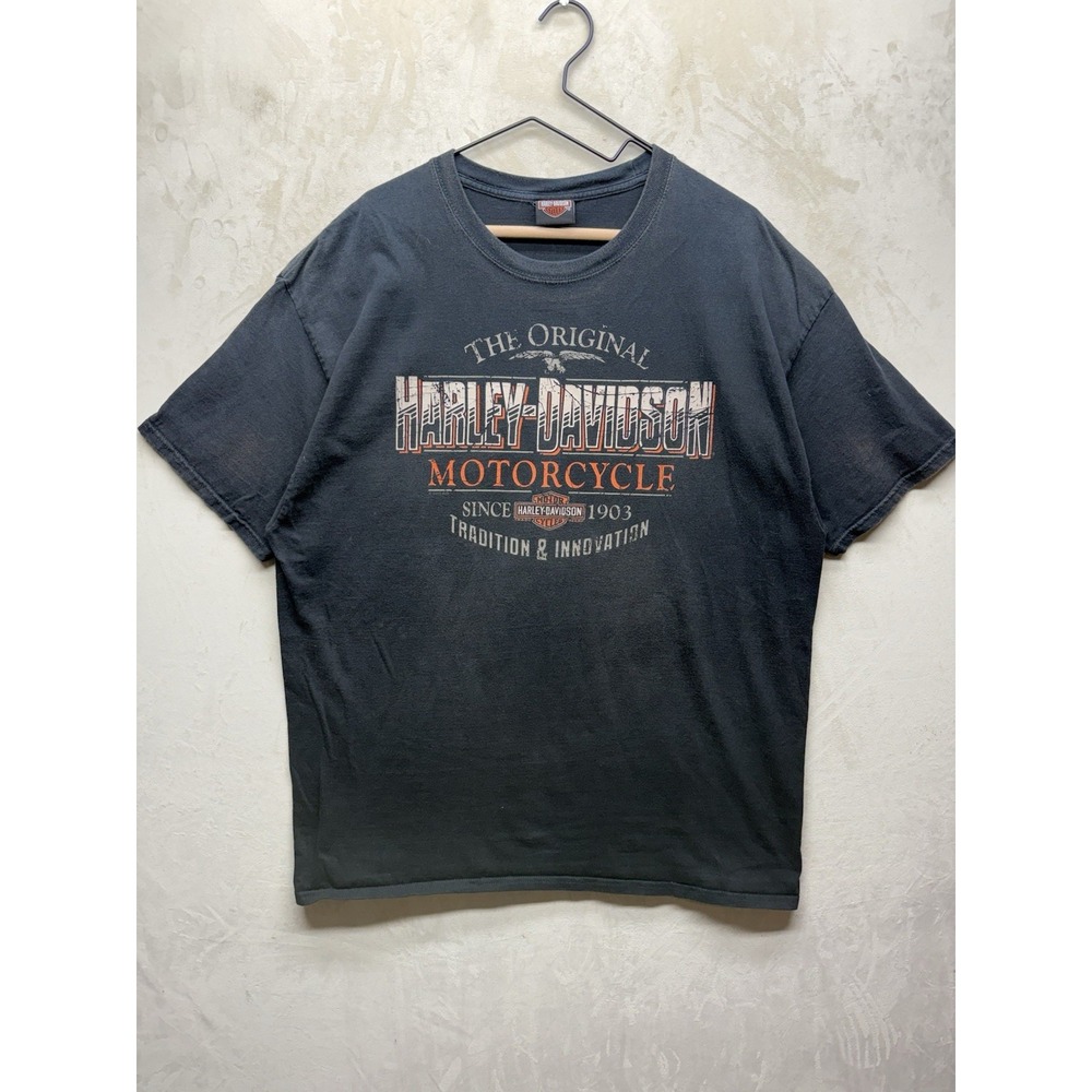 Vintage Harley Davidson Shirt Mens 2XL Y2K Kuwait Black Faded Biker Graphic Tee